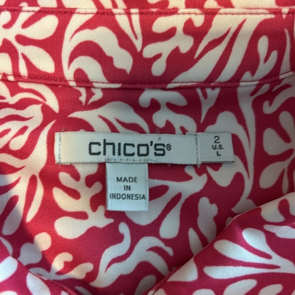 Chico's Coral and White Leaf Print Top, Size Large - Picture 4 of 7